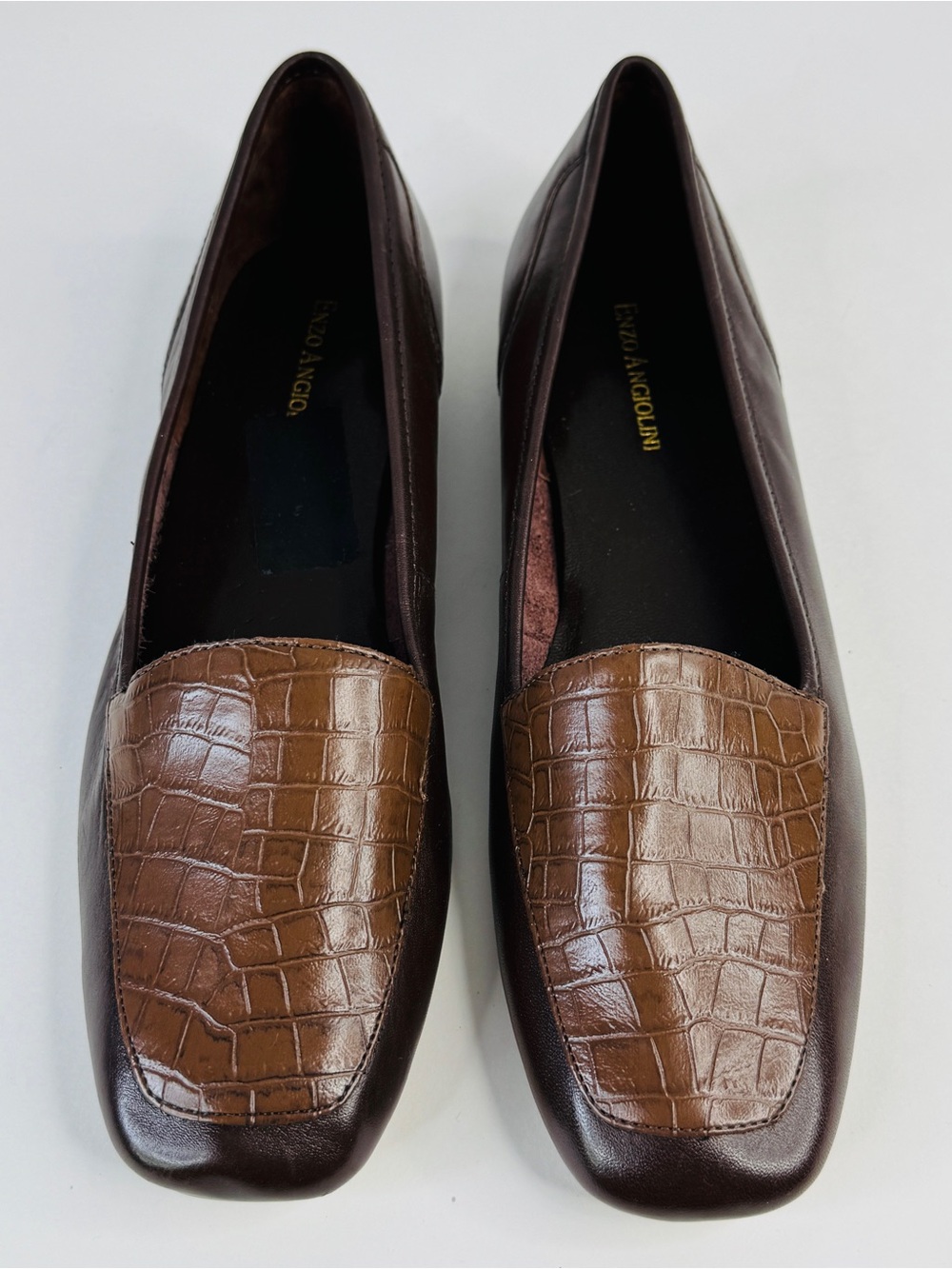New Enzo Angiolini Shoes size 9.5 Loafers Flats Dark Brown Croc Embossed Liberty